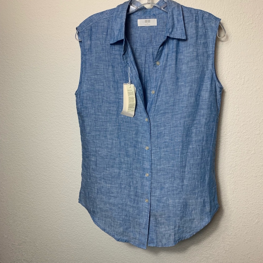 LifeWear premium linen blue sleeveless shirt